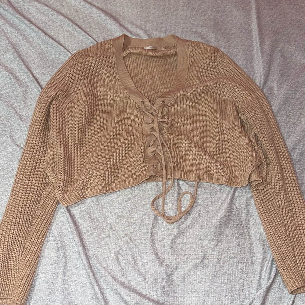 LF Stores Millau Lace Up Cropped Knit Sweater